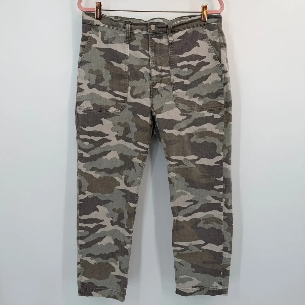 J Crew Womens Camo Straight Leg Crop Pants Green Camouflage Utility Chino Sz 31
